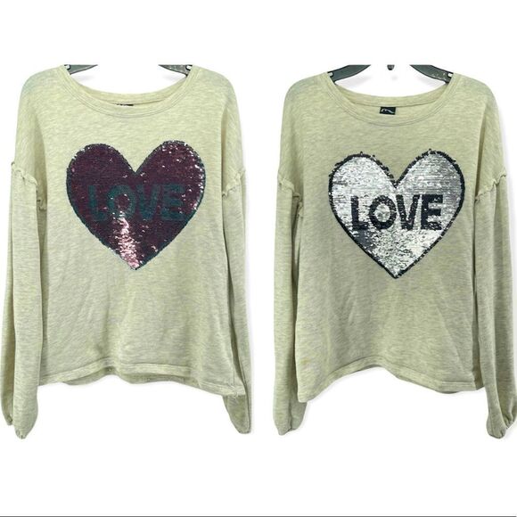 Art Class | Girl’s Tan LOVE Flipping Sequins Long Sleeved Terry Cloth Shirt XL - Picture 1 of 16